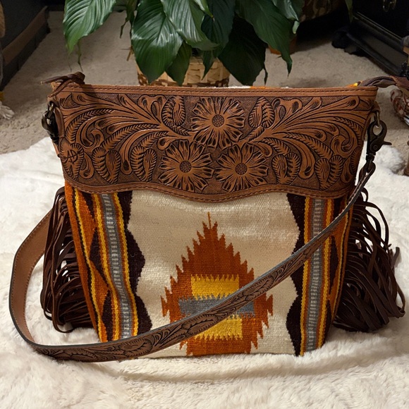 American Darling Southwest Fringe Shoulder Bag - Orange and Brown - Picture 3 of 9